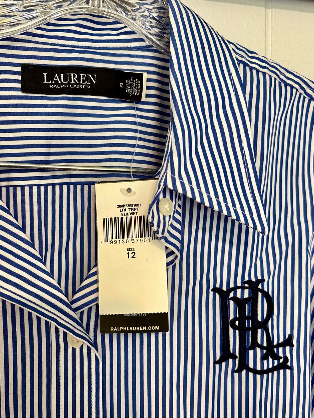 Lauren Ralph Lauren Blue & White Striped Button-Front Midi Shirt Dress - Picture 7 of 13